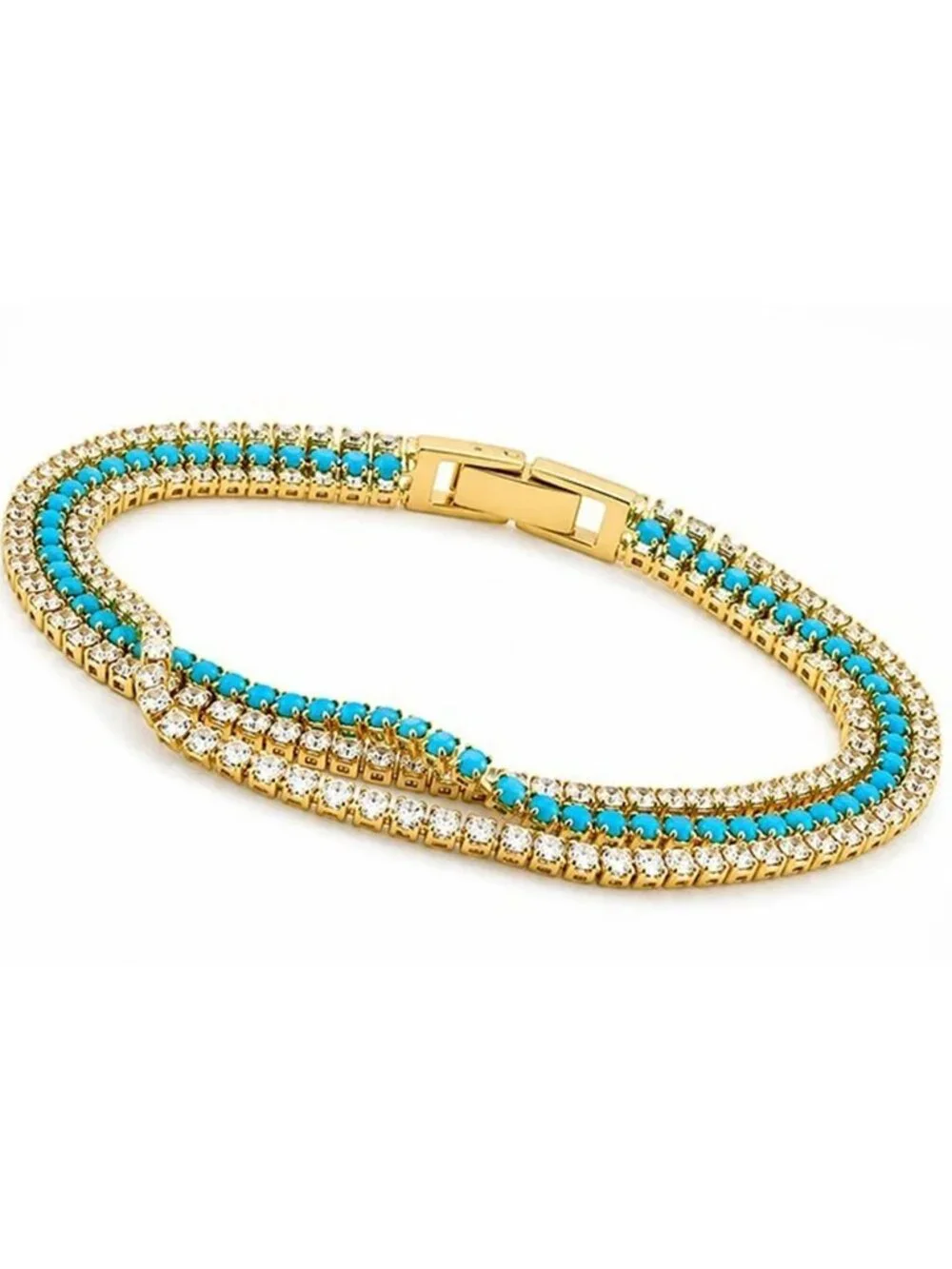 Created Turquoise & White Sapphire Bracelet 14k Yellow Gold Plated